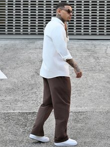 Devon Thys 男士长袖单排扣休闲衬衫 衬衫 男士白色系带衬衫 男士沙滩装 白色米色 - 白色 - 查看 4