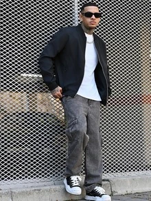 Devon Thys Men Zip Up Bomber Jacket Without Tee, Light Jacket, Plain, Husband, Long Sleeve, Work, For Fall - Black - View 3