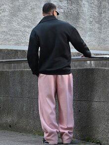 Devon Thys 男士纯色抽绳腰带口袋休闲宽松运动裤，灰色宽松运动裤，返校季阔腿运动裤，男士阔腿健身裤，宽松裤，Y2K超大款运动裤，Y2K运动裤 - 粉色 - 查看 2