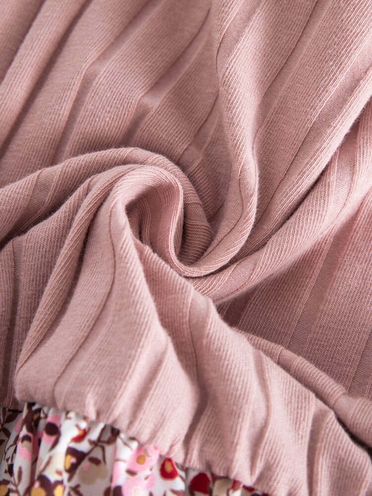 Tween Girl Casual Minimalist Comfortable Crew Neck Pullover Long Sleeve Patchwork Mid-Length Dress - Pink - View 4
