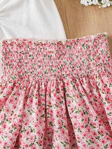 Joliand Joliand 2pcs Tween Girls White Summer Tropical Vacation Holiday Outfit,Fitted Ditsy Floral Ruffle Hem Camisole & Mini Skirt Set,Cute Youth Kid Spring Clothes - Multicolor - View 4