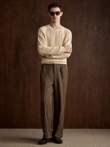 Manfinity Homme 男士休閒正裝老錢風百搭純色棕色長褲，適合外出、正式晚宴、Ins風魅力派對，S號 - 咖啡棕 - 查看 3