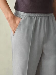 Manfinity Homme 男士休閒百搭通勤純色長褲 正式老錢風男褲 出遊必備 正式晚宴派對 Ins風 華麗派對 - 淺灰色 - 查看 3