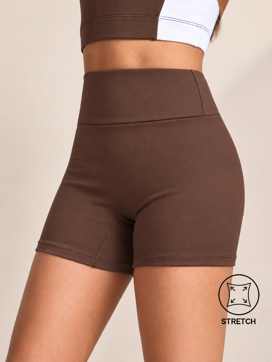 SHEIN 女童運動瑜伽室內健身親膚舒適彈性黑色短褲 - 棕色 - 查看 1