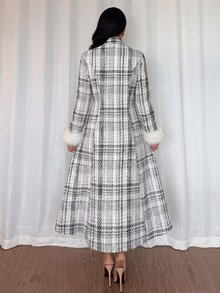 SHEIN 女款格紋休閒成熟優雅日常穿著冬季大衣 辦公室晚餐 黑白秋季 - 黑與白 - 查看 3