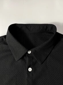Manfinity Homme 男士單排扣休閒百搭長袖襯衫，適合日常穿著、約會、外出與節慶，秋季/冬季新款黑色 - 黑色 - 查看 4