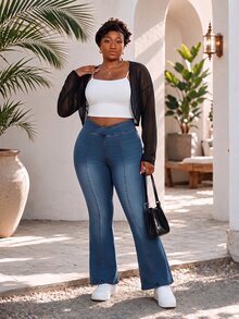 CurvyTilda Casual Normal Black Plus Size Lightweight Sheer Mesh Long Jacket Dolman Sleeves Suitable For Outings Office Daily Wear Gatherings Commuting Autumn - Black - View 5