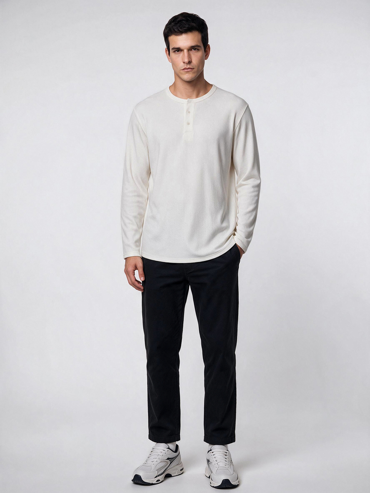 TekDrob Camiseta Henley de manga larga con tejido acanalado, tacto suave y elasticidad en 4 direcciones, con efecto de mantener el calor - Blanco - Añade 5