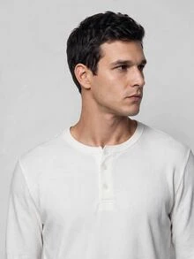 TekDrob 4-Way Stretch & Soft Touch Ribbed Henley T-Shirt With Long Sleeves And Keep Warm Effect - White - View 7