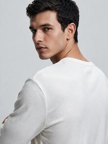 TekDrob 4-Way Stretch & Soft Touch Ribbed Henley T-Shirt With Long Sleeves And Keep Warm Effect - White - View 2