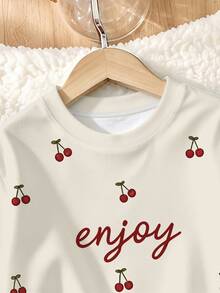 2pcs/Set Cute Cherry Print Long Sleeve Crew Neck Loose Sweatshirt And Wide Leg Pants, Casual Outfit For Girls, Autumn/Winter - Multicolor - View 5