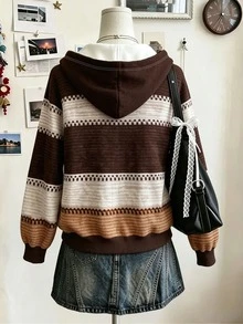 Collagica Collagica 女款外套上衣 秋冬新款 女式夾克 彩色條紋印花 雙拉鍊夾克 戶外休閒 度假穿搭 女款雙層 - 彩色 - 查看 2