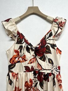 GlowEve CURVE Plus Size Floral Print Ruffle Sleeve Maxi Dress, Casual Resort, Romantic Date Party, Summer Beach Gown - Red - View 3