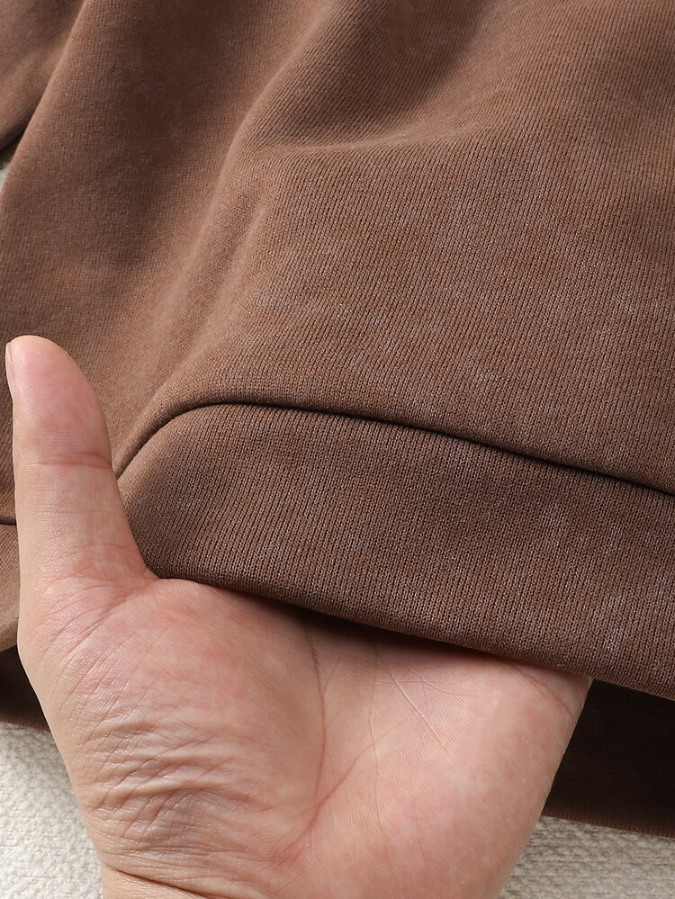 Elladie kids Kids Fall Thick Fleece Set, Girls Simple Patch Crew Neck Sweatshirt Wide Leg Trousers 2 Piece Warm Korean Outfit Brown - Coffee Brown - View 6