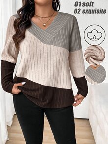 SHEIN Plus Size Color Blocking T-Shirt For Spring And Autumn Graphic Tees Women Tops Fall - Multicolor - View 1