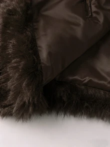 SHEIN 女款純色人造毛皮夾克，時尚秋/冬晚餐之夜穿搭，深棕色優雅 - 棕色 - 查看 3