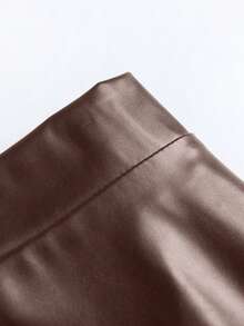 Femmeverse Plus Size Fashion Commuter Solid Color Skirt Fall - Brown - View 5