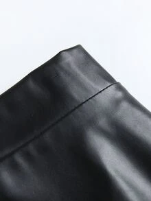 Femmeverse Plus Size Tall Women's Autumn/Winter High-End Solid Color Leather Midi Skirt Fall - Black - View 6