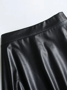 Femmeverse Plus Size Tall Women's Autumn/Winter High-End Solid Color Leather Midi Skirt Fall - Black - View 4