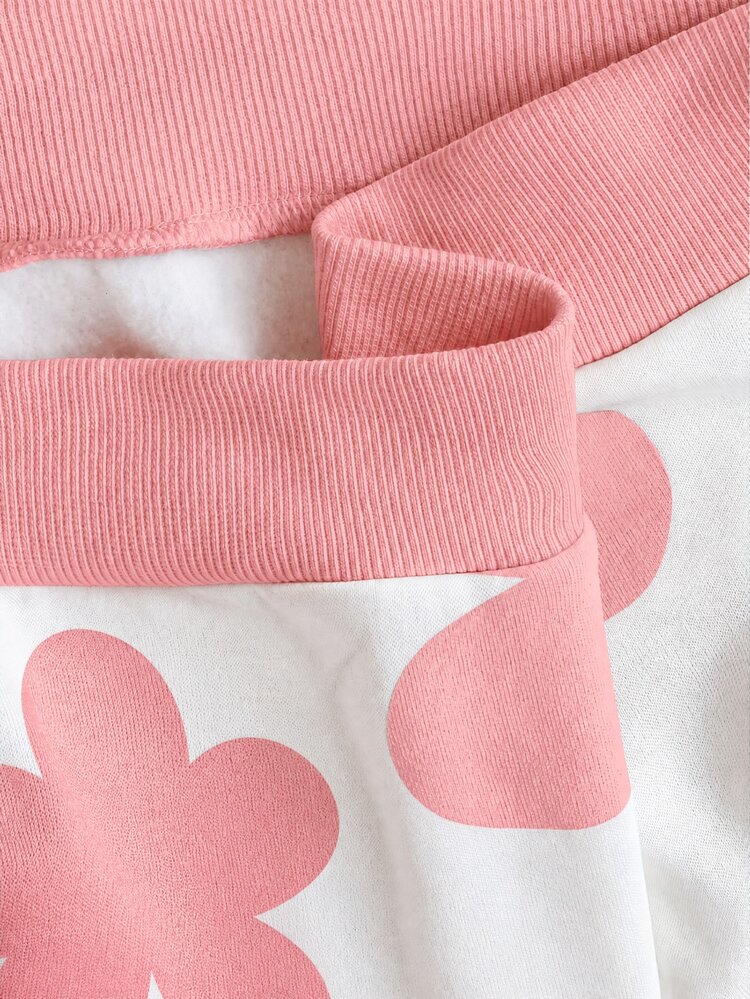SHEIN Setelan 2 Potong Sweatshirt Leher Bulat Motif Bunga Pink dan Putih Lucu untuk Anak Perempuan Remaja, Pakaian Kembali ke Sekolah Musim Gugur untuk Pakaian Sehari-hari, Gaya Vintage - Berwarna merah muda - View 8