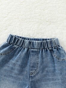 女童2件組運動衫套裝 半拉鍊立領淺黃色長袖上衣 藍色丹寧寬腿褲 復古韓風 秋季 - 黃色 - 查看 7