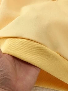 女童2件組運動衫套裝 半拉鍊立領淺黃色長袖上衣 藍色丹寧寬腿褲 復古韓風 秋季 - 黃色 - 查看 6