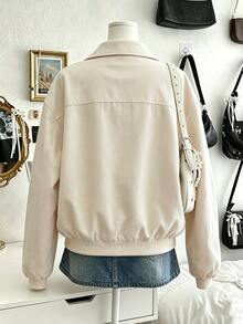 Collagica Collagica Chaqueta casual versátil de unicolor para mujer en otoño - Albaricoque - Ver 2