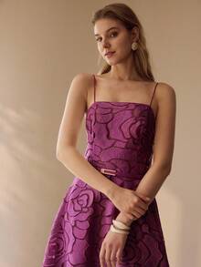 MOTF PREMIUM FRENCH ELEGANT ELEGANT LADY EVENING GOWN STRAPLESS SPAGHETTI STRAP 3D CUT ROSE A-LINE FULL SKIRT LONG DRESS FOR WOMEN - Hot Pink - View 4
