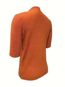 EMERY ROSE Women Fashionable & Versatile Short Sleeves Knit Top For Daily Commute - Orange - View 2