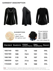 EMERY ROSE Plus Size Women's Elegant Sexy Casual Minimalist Commuter Versatile Slimming Daily Lace Trim Patchwork V-Neck Design Long Sleeve T-Shirt Fall - Black - View 7