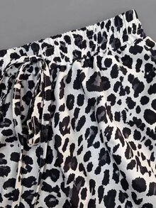 SHEIN Holidaya 女款復古休閒豹紋收口腳踝長哈倫褲 - 白色 - 查看 6