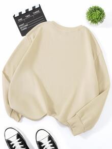 Resyla Women's Casual Embroidered Thermal Lined Long Sleeve Sweatshirt, Autumn/Winter - Apricot - View 2