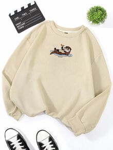 Resyla Women's Casual Embroidered Thermal Lined Long Sleeve Sweatshirt, Autumn/Winter - Apricot - View 3