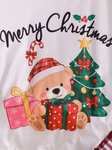 2件組女童青少年兩件式居家服套裝，長袖上衣搭配拼接印花，全數位印花長褲，牛奶絲面料，舒適居家穿著 - 白色 - 查看 9