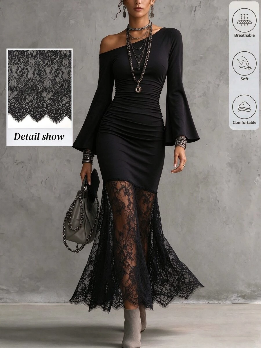 Balvessa Fall Clothes FOR WomenWomen Midi Dresses - Black - View 1