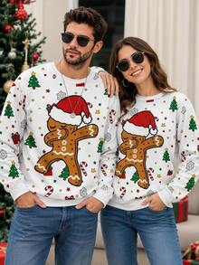Manfinity Hypemode Christmas Style Regular Fit Men's Crew Neck Pullover Sweatshirt With Thermal Lining - White - View 1