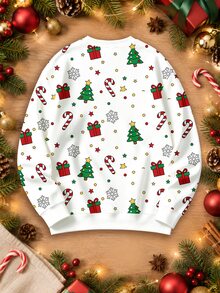 Manfinity Hypemode Christmas Style Regular Fit Men's Crew Neck Pullover Sweatshirt With Thermal Lining - White - View 4
