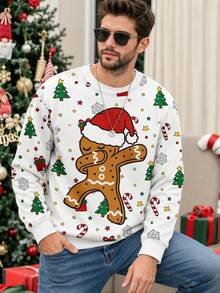 Manfinity Hypemode Christmas Style Regular Fit Men's Crew Neck Pullover Sweatshirt With Thermal Lining - White - View 2