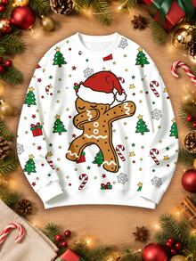 Manfinity Hypemode Christmas Style Regular Fit Men's Crew Neck Pullover Sweatshirt With Thermal Lining - White - View 3