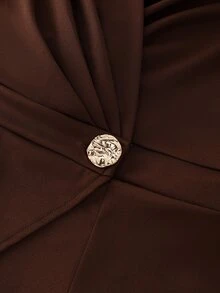 Yalmera Women's Autumn Solid Color Long Sleeve Pleated Design Metal Single Button Jacket - Brown - View 7