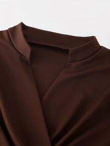 Yalmera Women's Autumn Solid Color Long Sleeve Pleated Design Metal Single Button Jacket - Brown - View 6