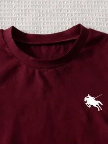 SHEIN Sparklyn 青少年女孩圓領短袖圖案T恤百褶裙套裝 白色酒紅 夏日運動 80年代休閒啦啦隊風格 - 酒紅色 - 查看 5