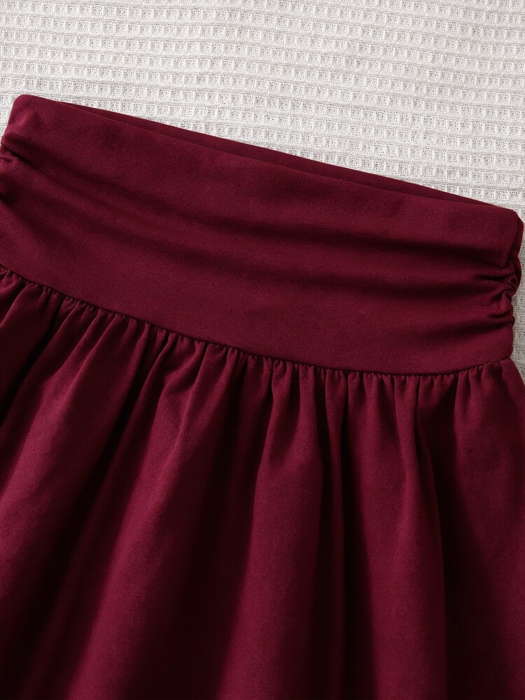 SHEIN Sparklyn Tween Girl Crew Neck Short Sleeve Graphic T-Shirt Pleated Skirt Set Tennis School White Burgundy Summer Athletic 80s Casual Cheer - Burgundy - View 6