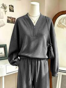 Lalippa New Hot-Selling Women's Fashion Gray Long Sleeve Two Pieces Set - Grey - View 7