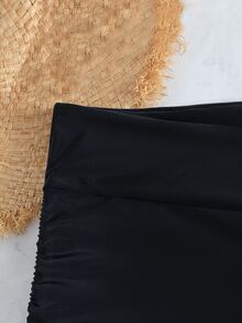 Swim Basics Summer Beach Drawstring Side Ruched Bikini Bottom - Black - View 10