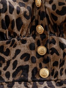Linhara CURVE Plus Size Women's Leopard Print V-Neck Long Sleeve A-Line Pleated Elegant Dress Fall - Coffee Brown - View 8