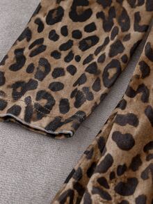 Linhara CURVE Plus Size Women's Leopard Print V-Neck Long Sleeve A-Line Pleated Elegant Dress Fall - Coffee Brown - View 10