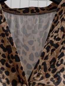 Linhara CURVE Plus Size Women's Leopard Print V-Neck Long Sleeve A-Line Pleated Elegant Dress Fall - Coffee Brown - View 7