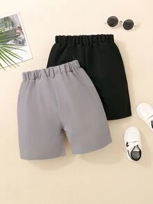 SHEIN Young Boy 2 件純色斜口袋短褲 - 彩色 - 查看 2