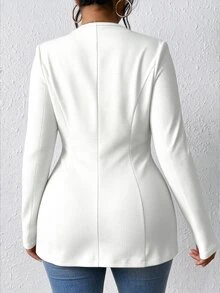 SHEIN LUNE Women's Casual Textured Unlined Collarless Long Sleeve Blazer, Suitable For Autumn Wear - White - View 2